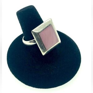 Sterling Silver and Pink Shell Modern Square Ring Size 8